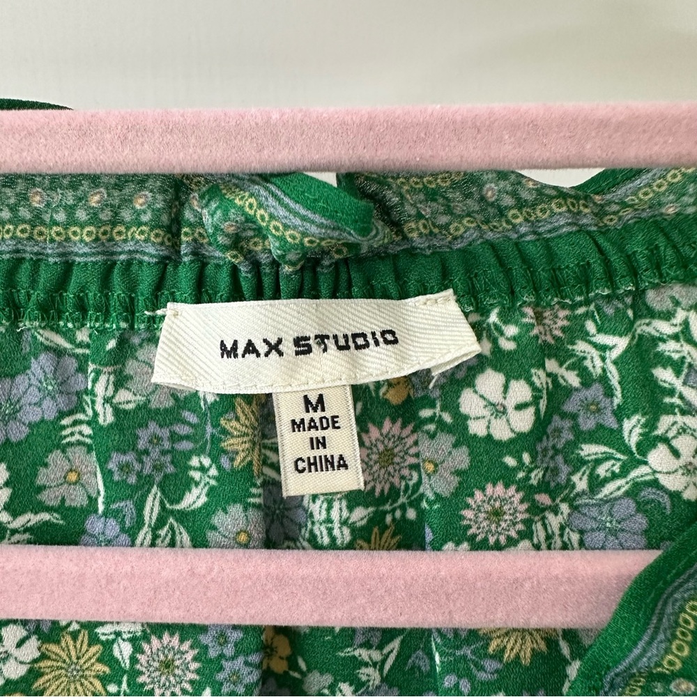 Max Studio Green Floral Blouse with Flutter Sleeves, Size M - Picture 2 of 7